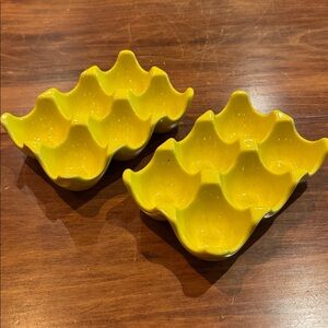 NWOT Ceramic 2 Egg Holder Set Half Dozen Each Cheery Yellow Easter Spring NEW